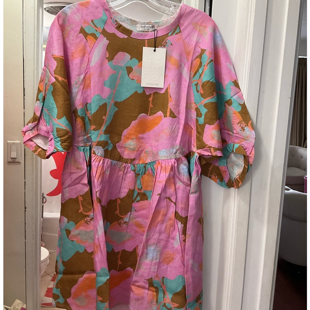 Floral Pink and Brown Mini Dress - Picture 5 of 9